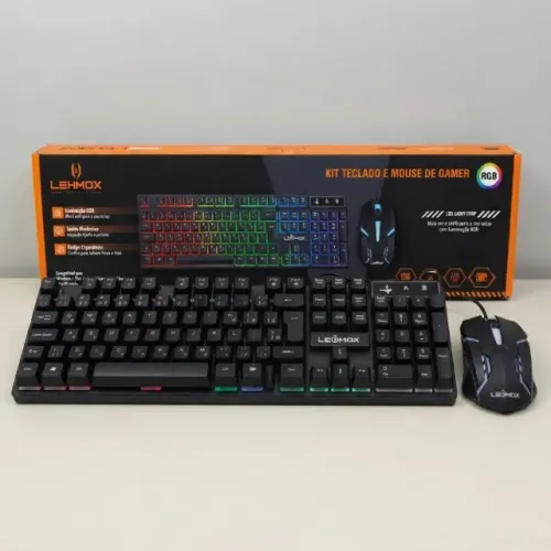 TECLADO E MOUSE GAMER COM FIO RGB LEHMOX
