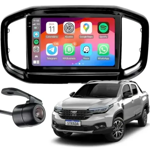 Multimidia 9 Carplay Android Bluetooth Fiat Strada fiorino 2021-2026 2026 Já com moldura