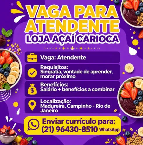 Vaga de emprego para atendente de loja