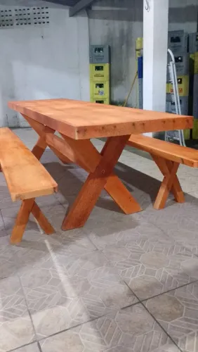 Mesa Rústica Maciça Conjunto Ivernizado
