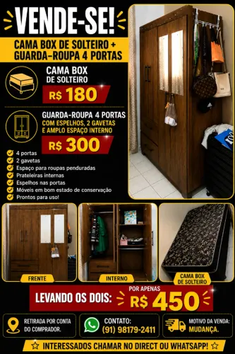 Cama box de solteiro e guarda roupa de solteiro
