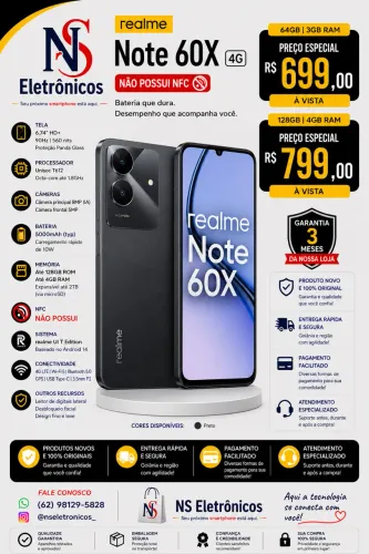 Realme Note 60X 4G 128+04 Novo Entregamos Grátis