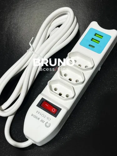 Extensão inteligente 3 tomadas e 2 entradas usb 1 C