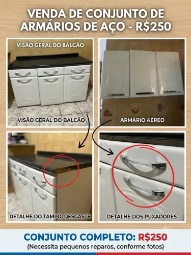 Conjunto de Armários de Cozinha em Aço (Balcão + Aéreo) - R$ 250 tudo!