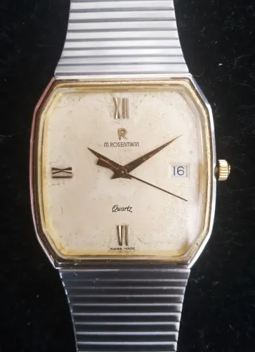 Raro Relógio "M. Rosenmann" 29x30mm - Aço Quartz Date Extra-Fino 1980s Suíço Original
