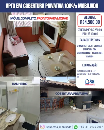 Apartamento com Cobertura Privativa em Ouro Preto, 3 Quartos
