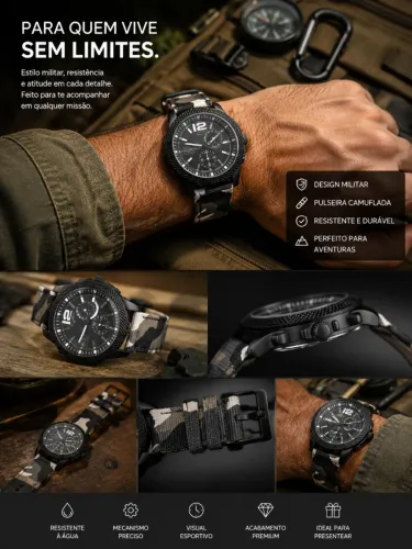 Relógio Militar Masculino Camuflado - Estilo Tático e Resistente
