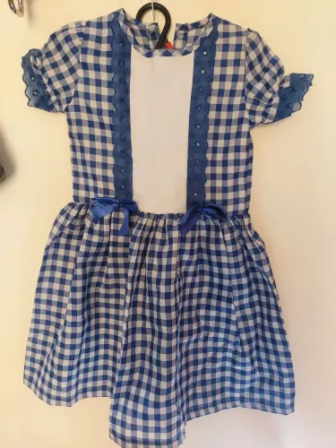 Vestido infantil xadrez azul e branco 
