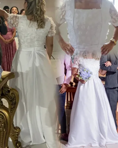 Vestido de noiva e vestido de daminha seda zibeline