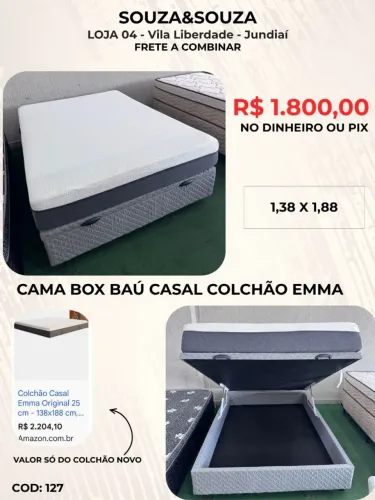 Cama Box Baú Casal com Colchão Emma