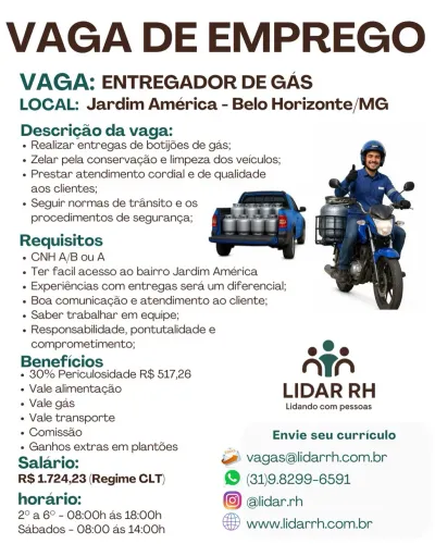 Vagas de Emprego Entregador de Gás 