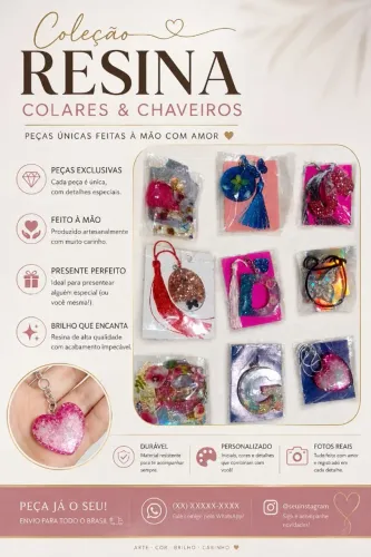 Colares e chaveiros de resina