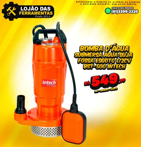 Bomba Submersa Água Suja Fossa Esgoto 1/2Cv BST-500 Intech