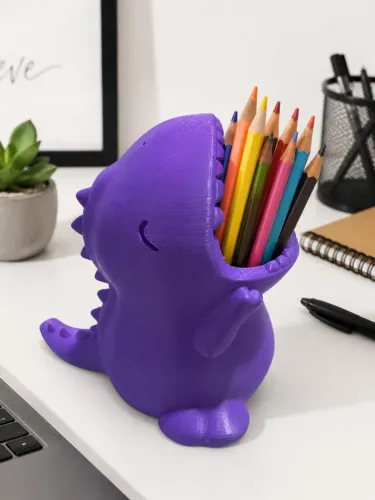 Organizador Dinossauro Porta Lápis de Mesa Divertido Grande - Roxo
