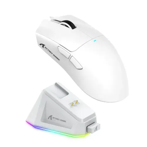 Mouse Gamer Attack Shark X11 Sem Fio Branco com base novo lacrado loja