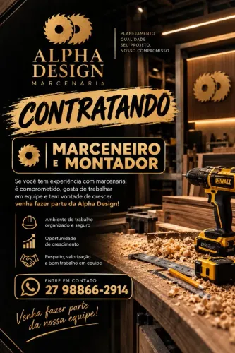 Vaga para Marceneiro e Montador | Alpha Design - Aribiri