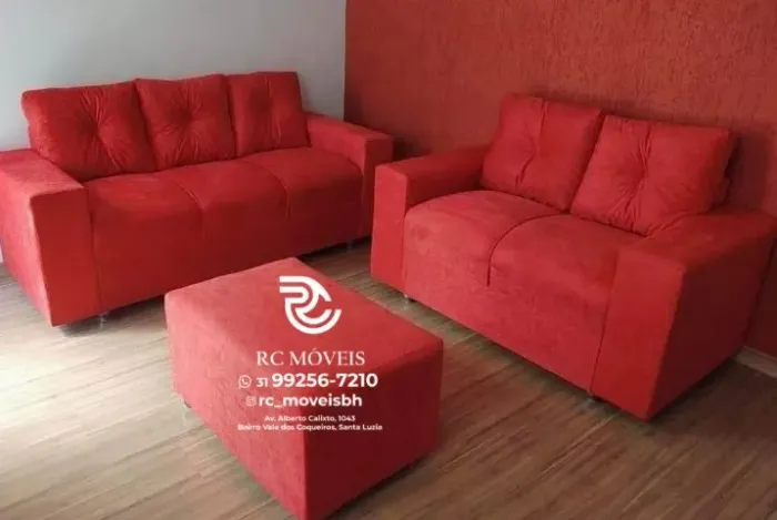 Sofá 2 e tres lugares com Puff Suede de qualidade D33 Confortável Direto da Fábrica
