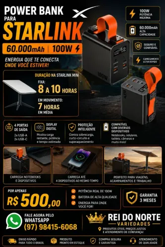 7-10 horas de duração Power Bank para notebook starlink e celular 60.000mah