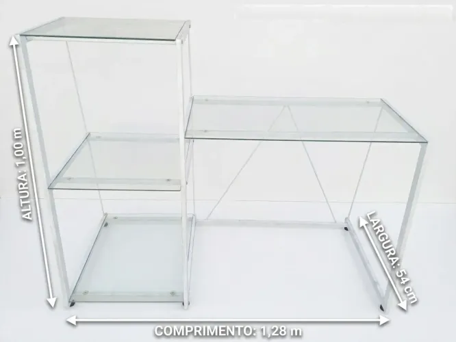 Mesa de Escritório / Escrivaninha com Estante de Vidro