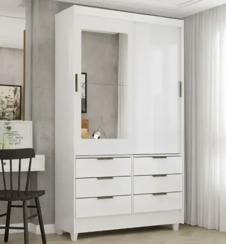 Guarda Roupa Sevilha com Espelho Branco (Parcelamos em 10X)