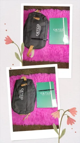 Kit com nécessaire, caneta e agenda nova 