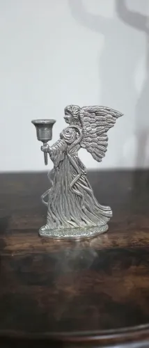 Castiçal antigo anjo metal prateado