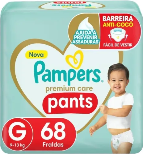 Fralda Pampers Premium Care Pants Tamanho G, Fácil de Vestir, 68 Unidades