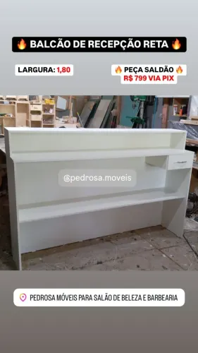 Balcão Reto para Recepção Largura 1,80 com Gaveta e Prateleira Novo Mostrúario