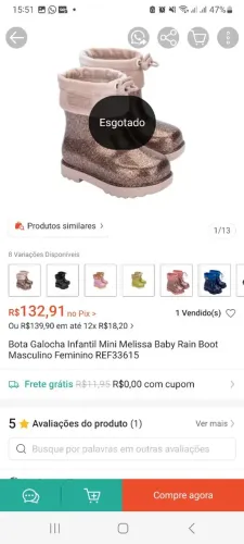 Melissa infantil 26/27 dourada com gliter .