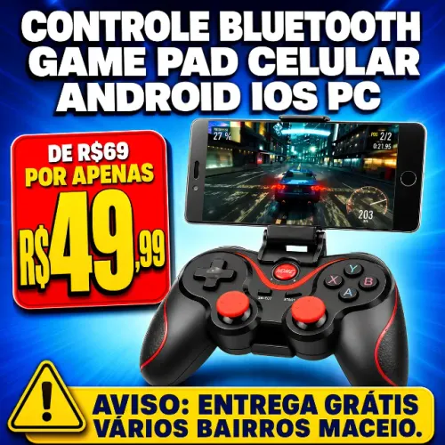CONTROLE BLUETOOTH GAMEPAD PARA CELULAR E PC COM SUPORTE