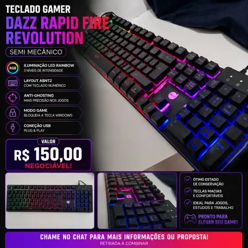 TECLADO GAMER DAZZ RAPID FIRE REVOLUTION - SEMI MECÂNICO