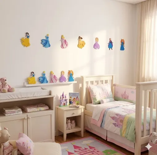 Kit 7 Minipainéis para Decoração de Festa / Quarto Infantil em E.V.A Princesas Disney