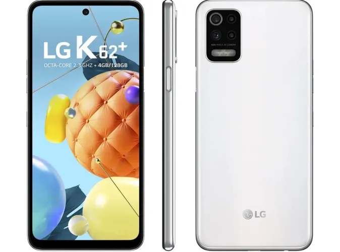 Smartphone LG K62+ 128GB Branco 4G Octa-Core - 4GB RAM Tela 6,59? Câm. Quádrupla