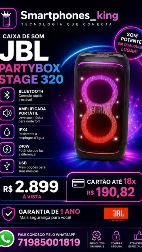 JBL Partybox Stage 320, lacrada, nota fiscal e garantia de 1 ano