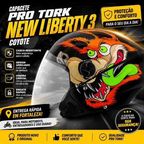Capacete Moto Pro Tork Coyote Preto | Viseira Cristal