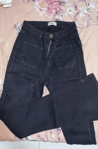 Calça Jeans Preta Flare / Wide Leg Casual Denim Marisa - Cintura Alta