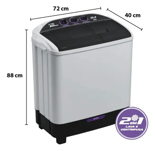 Máquina de Lavar tanquinho Twin Tub Praxis 10kg 2 em 1 Lava e Centrifuga Branca