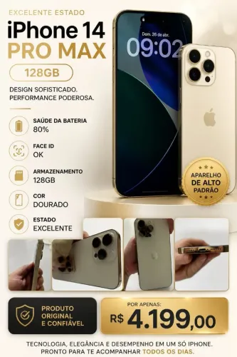 iPhone 14 PRO MAX 128  sem arranhões novo novo garantia 3 meses