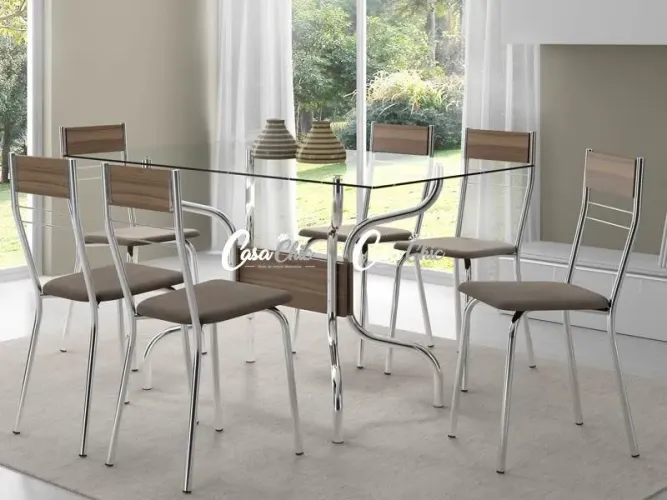 Mesa jantar com tempo de vidro, 6 cadeiras da móveis Carraro