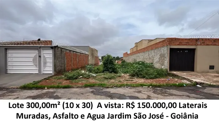 Leia a descrição: Lote 300,00m² (Laterais Muradas, Asfalto e Agua) Jardim São José