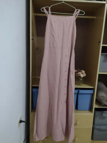 Vestido feminino longo com elástico nas costas, alcinha dupla e ajustáveis, cor Rosa, TamM
