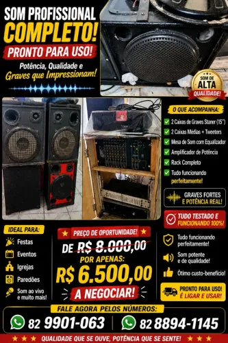SOM PROFISSIONAL COMPLETO - CAIXAS + MESA + AMPLIFICADOR - R$ 6.500