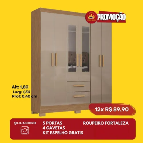 PROMOÇÃO URGENTE - Guarda-Roupa Roupeiro 6 PORTAS apenas 12x de R$89,90