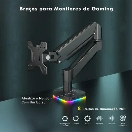 Suporte articulado monitor a gás pistão de 17 a 34 polegadas ou até 9kg RGB USB