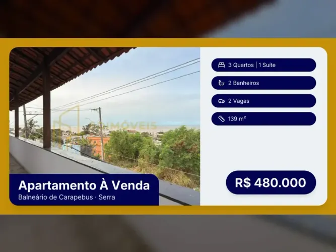Balneário de Carapebus: apartamento com suíte e vista deslumbrante para o mar!