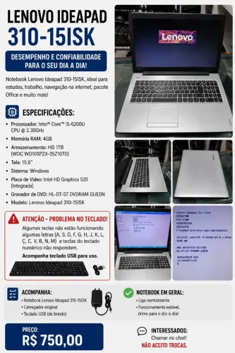 NOTEBOOK LENOVO IDEAPAD 310-15ISK