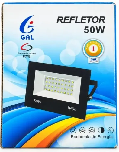 Refletor Led Gal 50w Ip66 6500k Bivolt Branco-frio