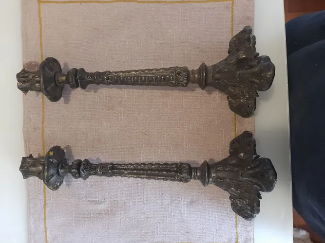 2 Castiçais bronze velas mesa casa decoração festa fazenda jardim vintage