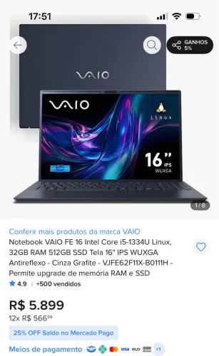 VAIO FE16 Ryzen 7 32GB RAM 512GB SSD