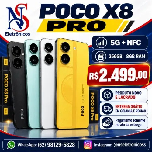Poco X8 Pro 5G (NFC) 256/08- Amarelo Preto Verde Branco Novo Garantia